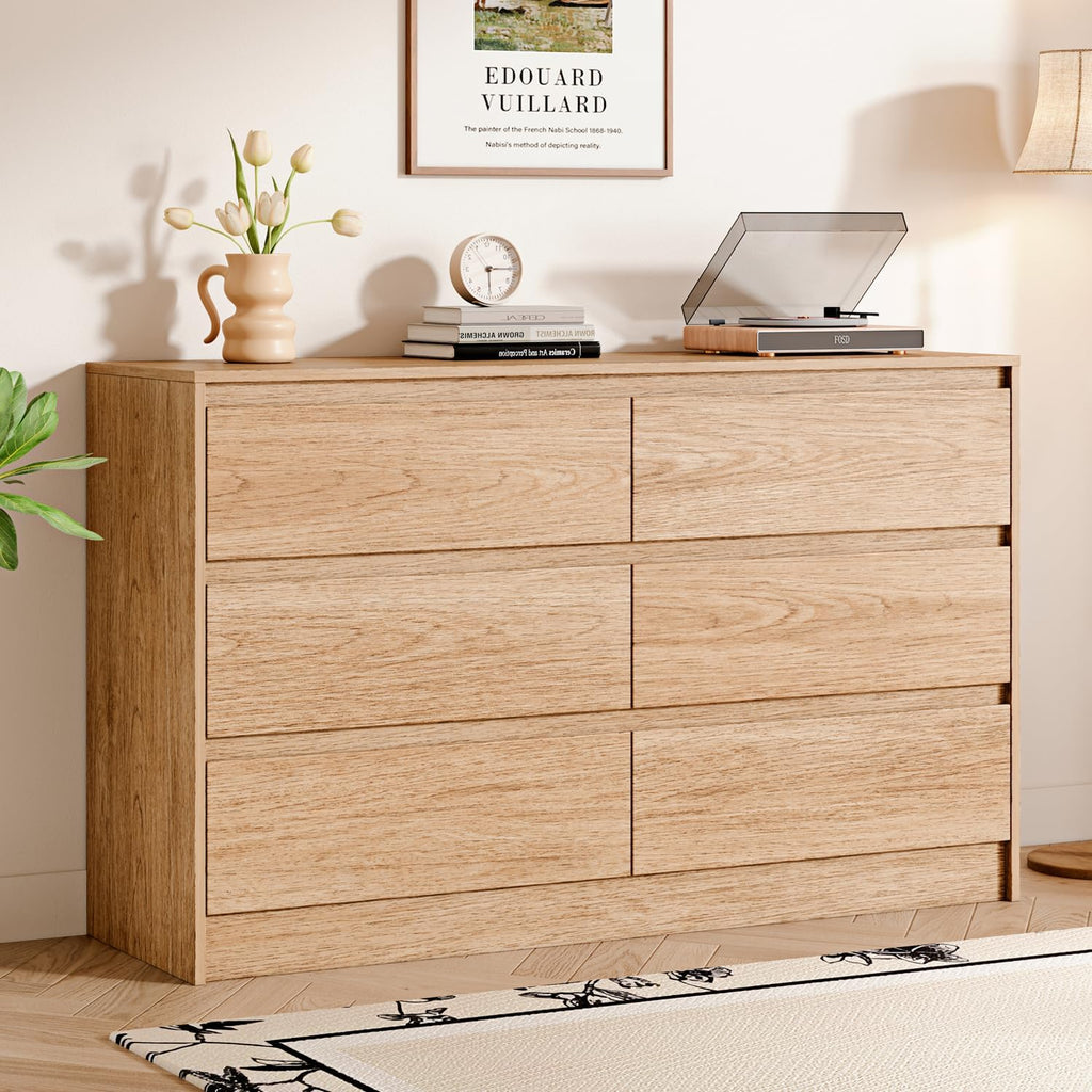 Chrangmay Modern Chest of Drawers with 6 Drawers,Deep Drawers,Clothes Organizer,Large Storage Cabinet for Living Room, Bedroom,Hallway,with Anti-Tipping Device,Raw