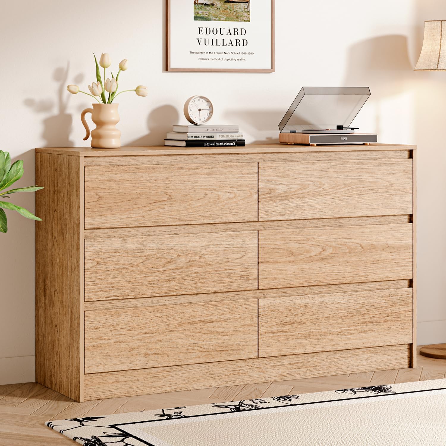 Chrangmay Modern Chest of Drawers with 6 Drawers,Deep Drawers,Clothes Organizer,Large Storage Cabinet for Living Room, Bedroom,Hallway,with Anti-Tipping Device,Raw