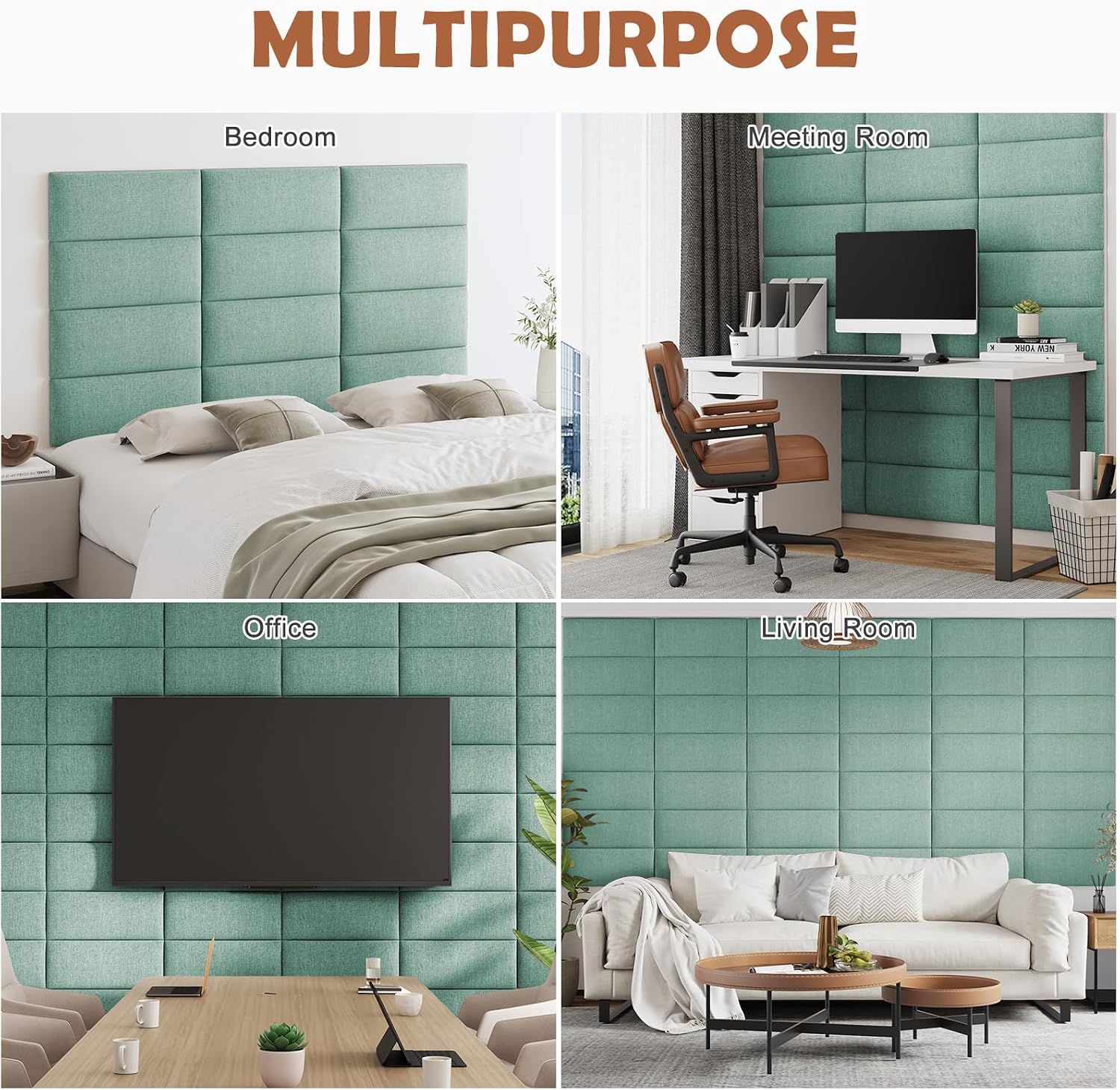 IFNOW Upholstered Wall Mounted Headboard, 3D Soundproof Wall Panels Peel and Stick for King Size, Reusable and Removable Tufted Bed Headboard in Grass Green (12 Panels, 10' x 24')