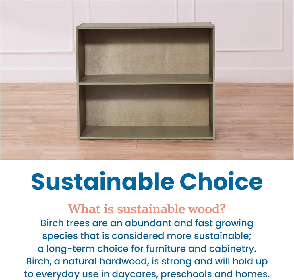 ECR4Kids Birch Streamline 2-Shelf Storage Cabinet, 30in High, Classroom Furniture, Grey Wash