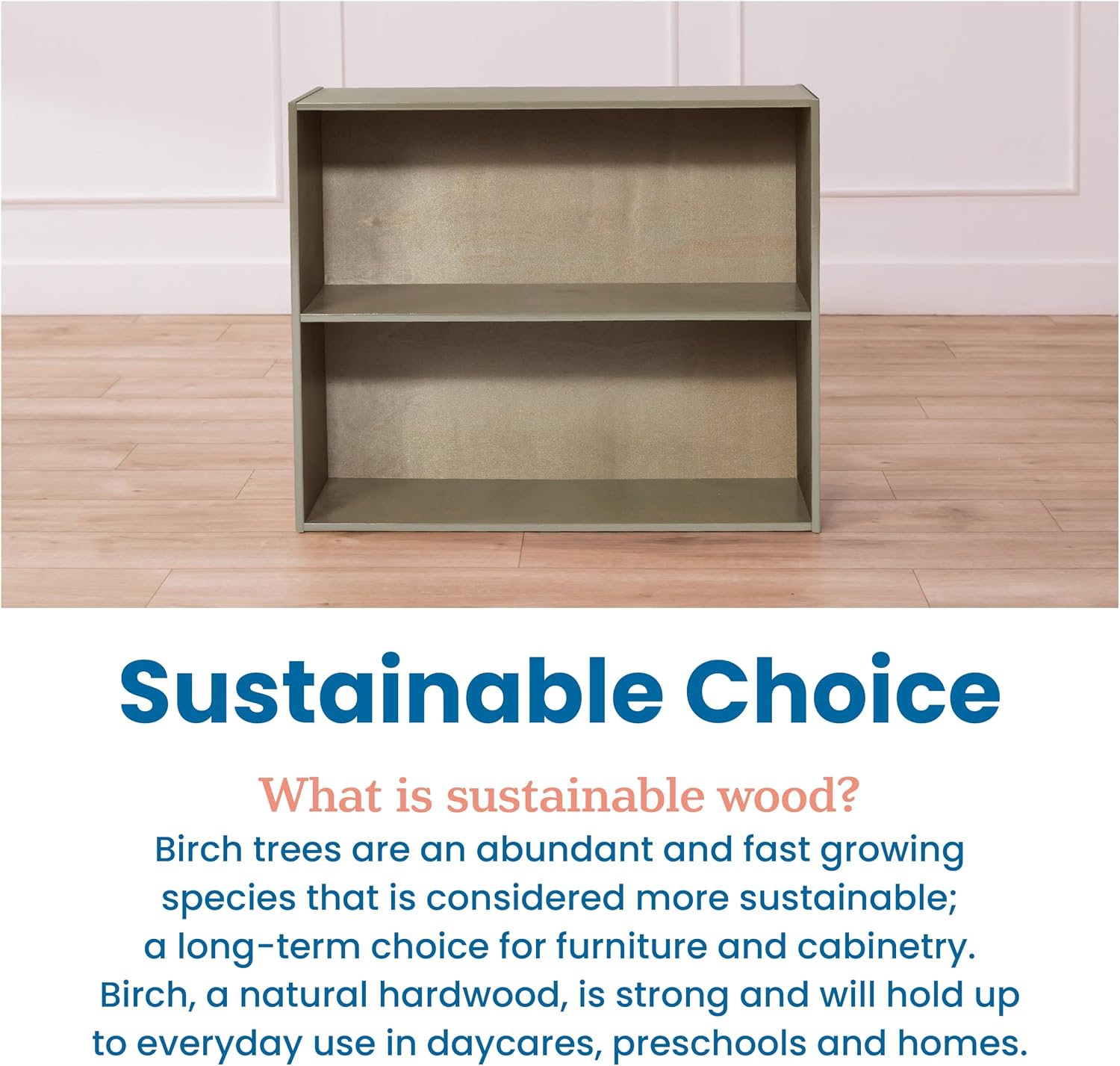 ECR4Kids Birch Streamline 2-Shelf Storage Cabinet, 30in High, Classroom Furniture, Grey Wash