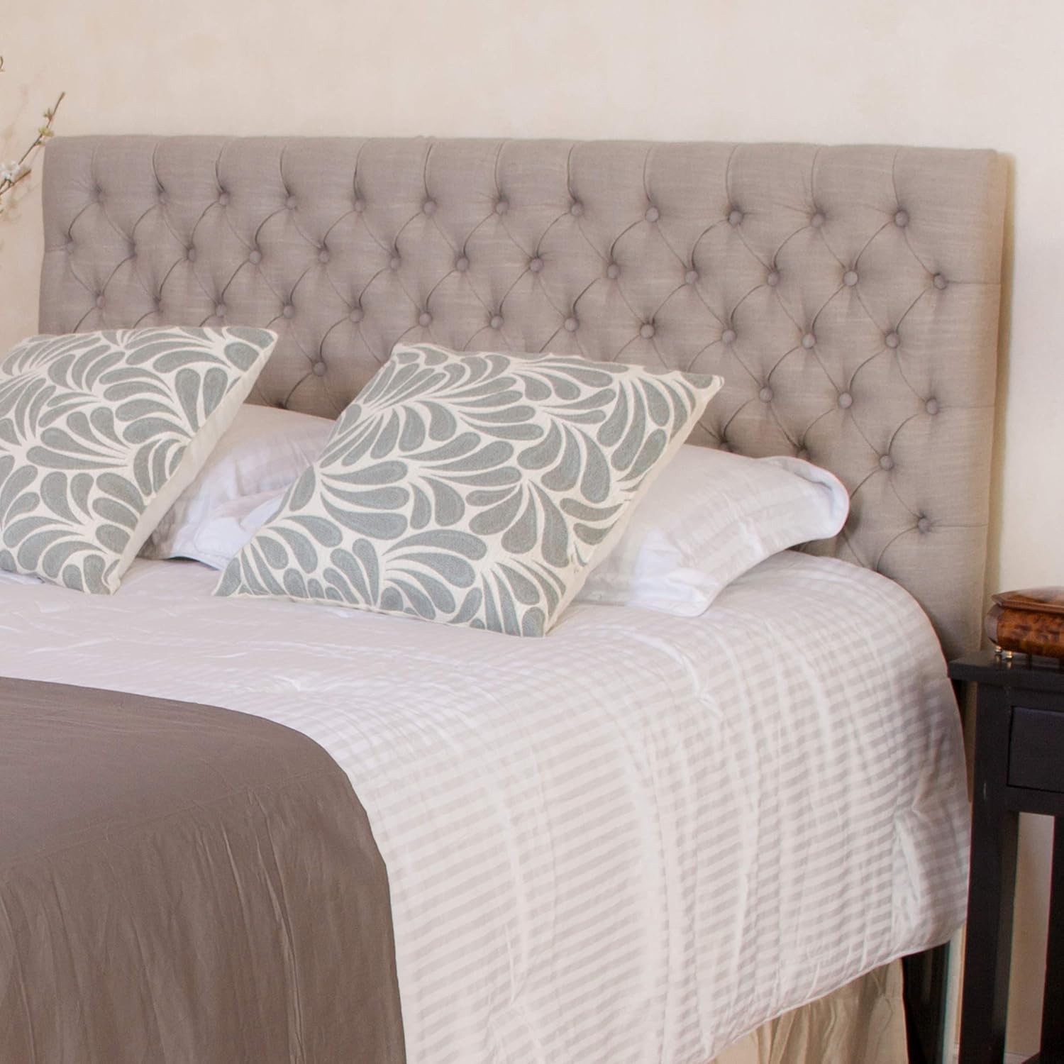 Christopher Knight Home Jezebel Button Tufted Fabric Headboard, Queen, Light Beige