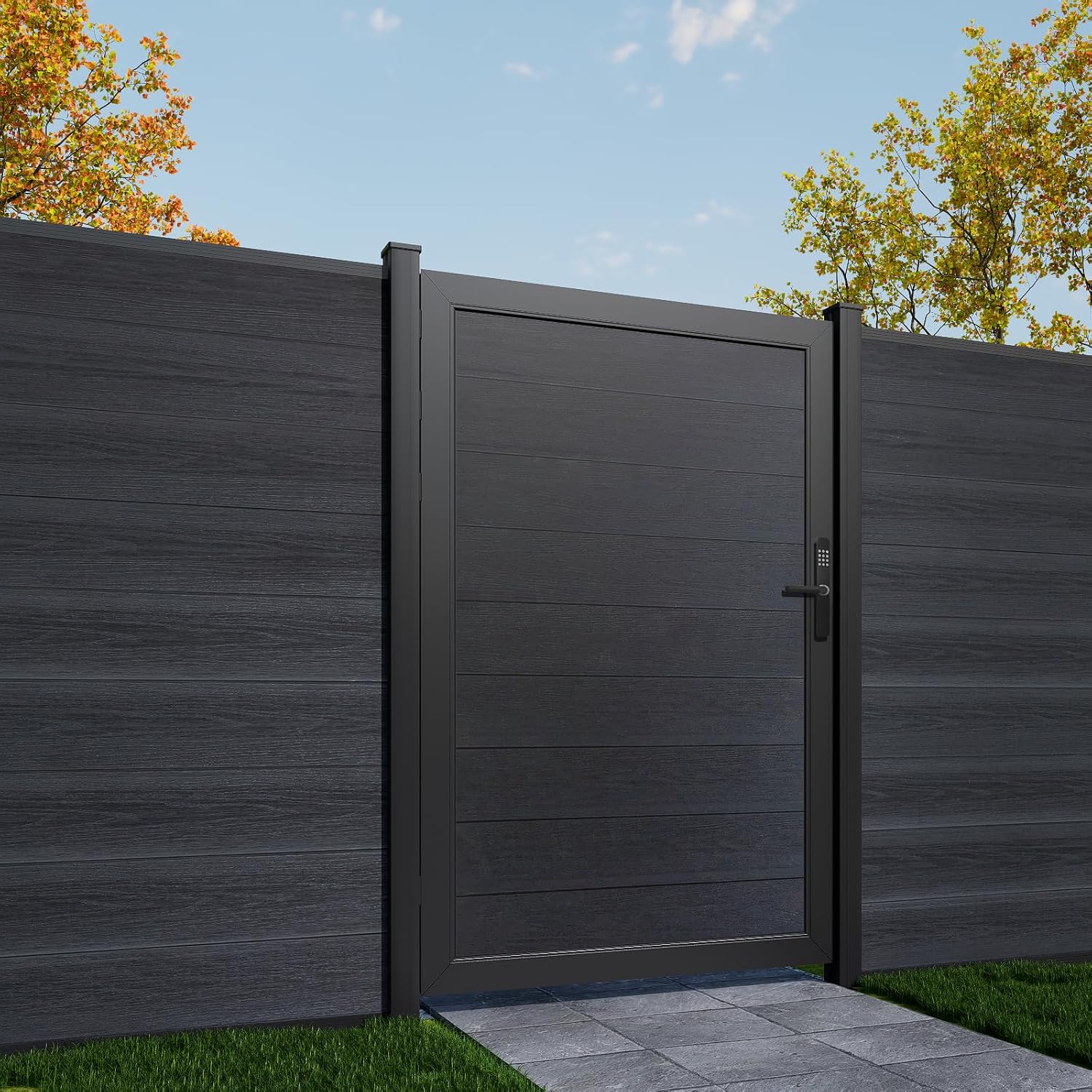 6ft (H) x 4ft (W) Privacy Fence Gate with Keypad Lock, Durable Composite Outdoor Gate with Metal Frame,Black