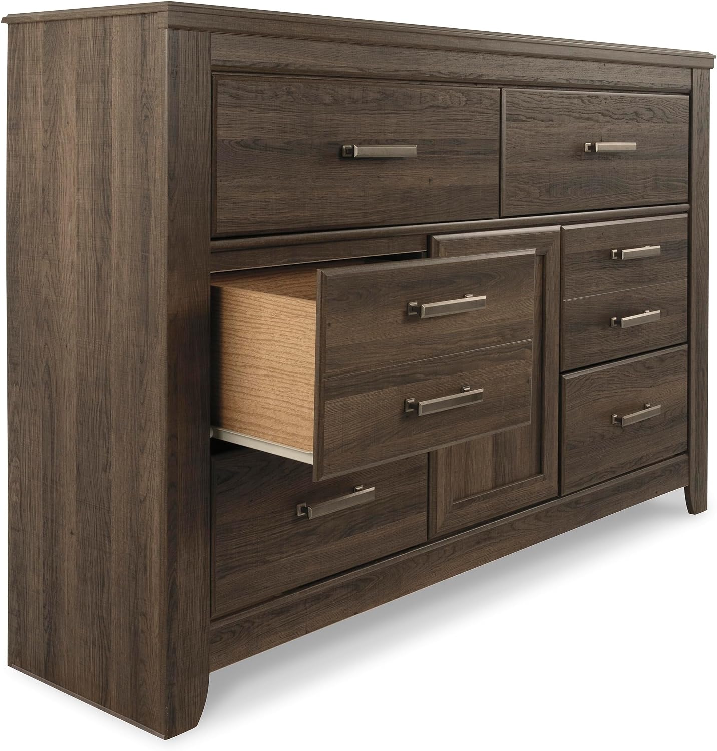 Signature Design by Ashley Juararo Vintage Smooth-Gliding 6-Drawer Dresser and Mirror with Safety Stop, Cabinet and Adjustable Shelf, Dark Brown