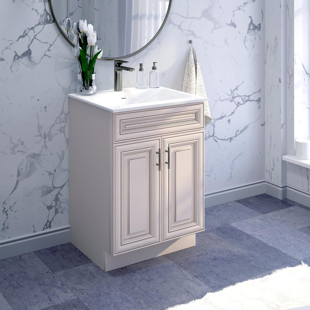 Bathroom Vanity Sink Base Ready-to-Assemble Bathroom Cabinet 24'/30'/36' Width (Vanity Base in Antique Whaite, 24 inch)
