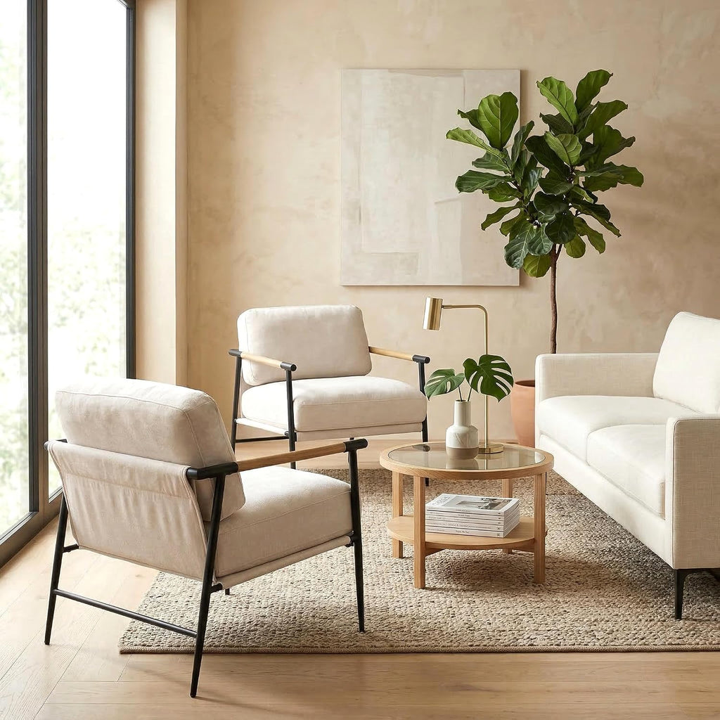 DUOMAY Beige Modern Accent Chair Chenille Upholstered Lounge Bedroom Chair with Metal Legs Comfy Lightweight Living Room Chair Armchair for Home Reading