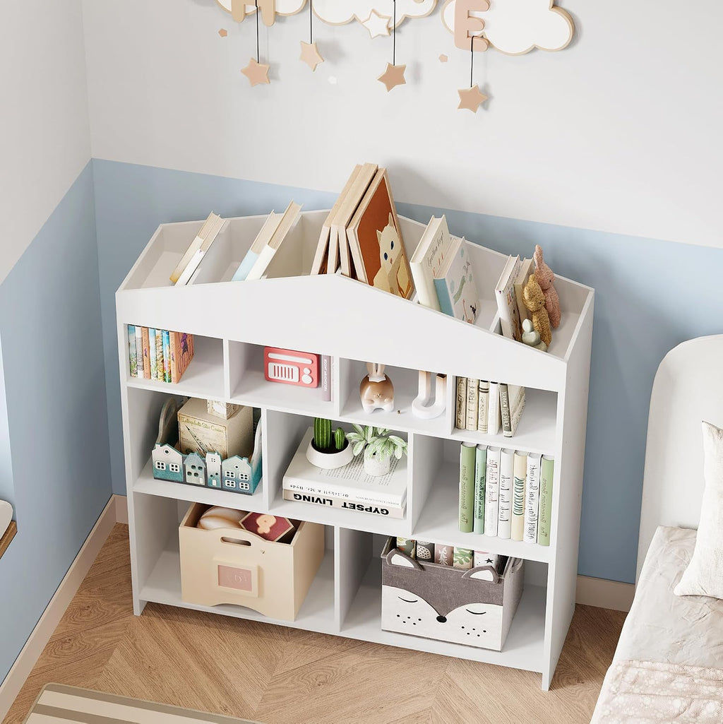 IDEALHOUSE Toy Storage Organizer 8 Cubes Kids Bookshelf Dollhouse Bookcase Rack Toddlers Playhouse Shelves Cabinet for Boys Girls Wooden Toy Chest Playroom, Classroom, Nursery, Kids Room,White