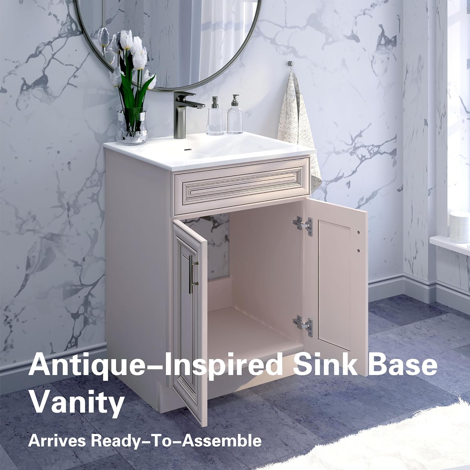 Bathroom Vanity Sink Base Ready-to-Assemble Bathroom Cabinet 24'/30'/36' Width (Vanity Base in Antique Whaite, 30 inch)