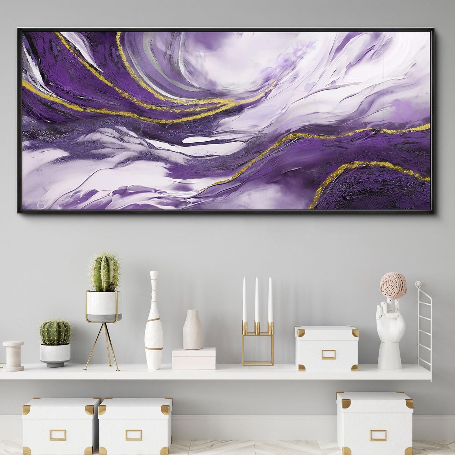yiijeah Purple Wall Art - Abstract Canvas Wall Art Large Artwork for Living Room Purple and Gold Prints Decor Modern Wall Decor for Bedroom Office Picture Home Decor