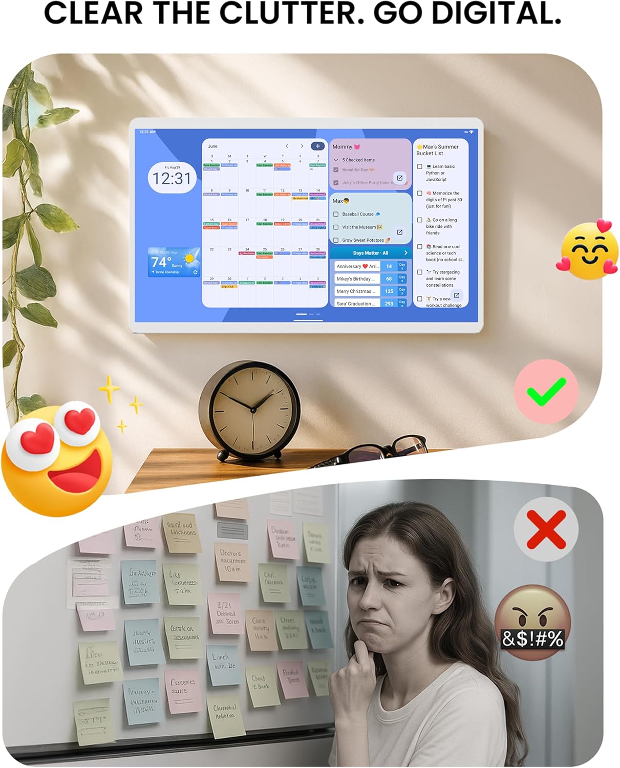 Digital Calendar Wall Touch Screen, Digital Wall Calendar, (24 Inch Smart Digital Calendar Family Schedules, Meal Planning, Business Chore Chart)