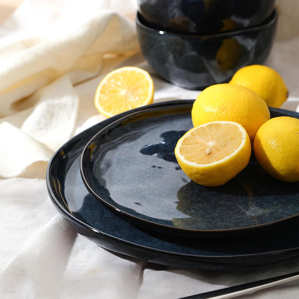 Stone Lain Mirella 4-Piece Dinner Plate Set Stoneware, Dishwasher and Microwave Safe, Blue