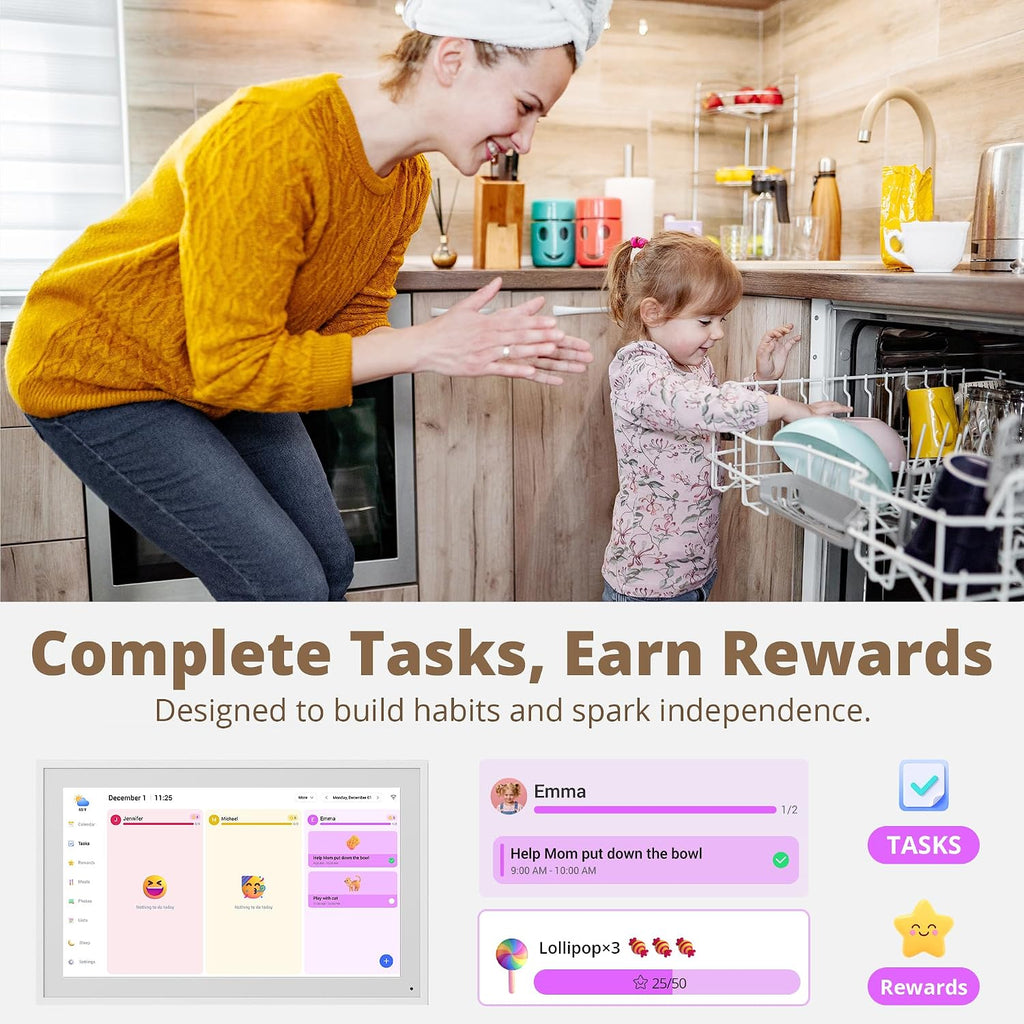 Dragon Touch 21.5 inch Digital Calendar Chore Chart – Interactive Touchscreen, Smart Family Planner, Hearth Display Desk Digital Calendar Seamless Scheduling