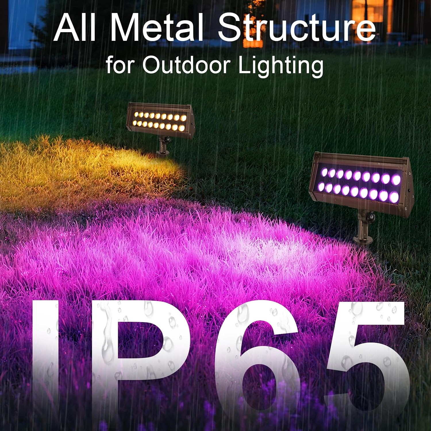 RGB Flood Lights Outdoor, 12V 9W LED Wired RGB Color Changing Low Voltage Landscape Flood Lighting for Outdoor Wall Washer House Uplight Tree, 1/2' NPT Threaded with Stake, Bronze, ETL, 4PK
