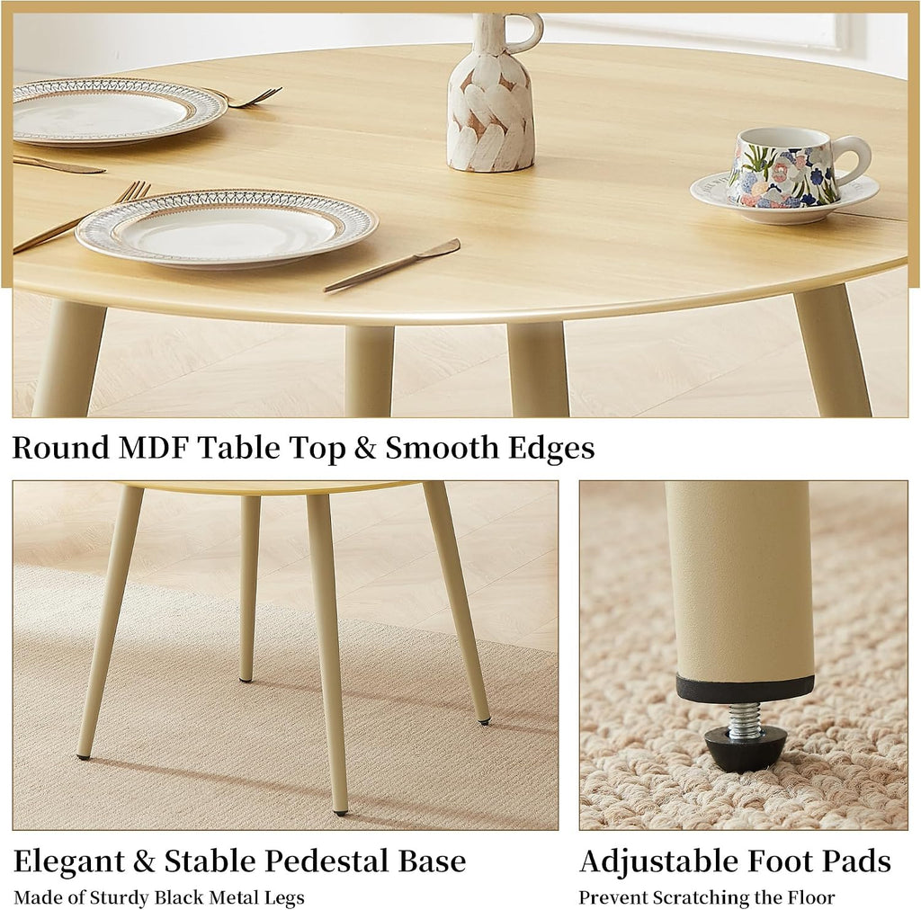 HIPIHOM 43.3 Inch Cream Round Dining Table for 4, Space-Saving Dinette Perfect for Kitchen Dining Living Room(Cream Table)