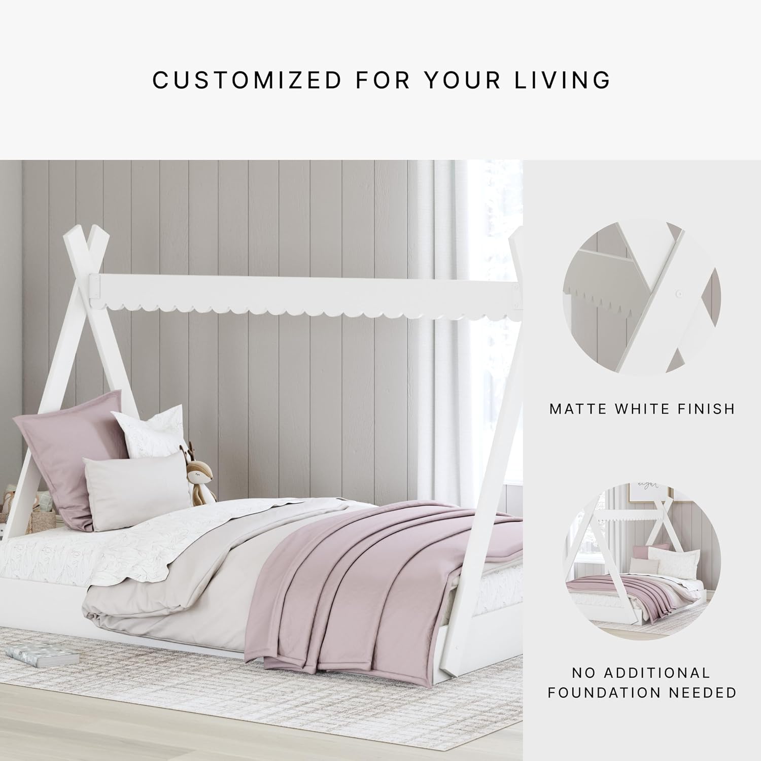Signature Design by Ashley Hallityn Casual Youth/Toddler Floor Full Tent Bed, No Box Spring Needed, White