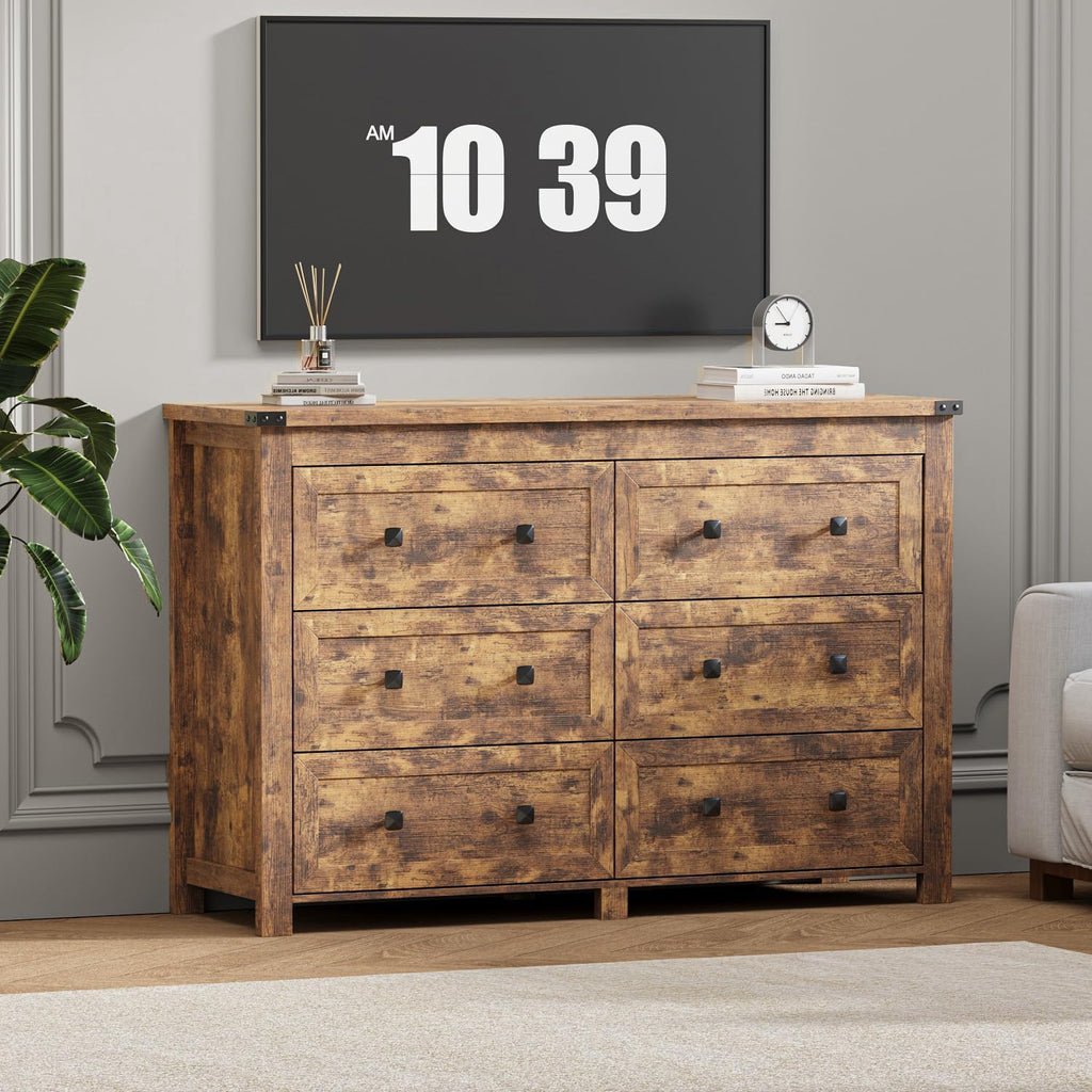 Wodeer 6 Drawer Dresser for Bedroom, Brown Modern Dressers & Chests of Drawers with Metal Handles, Closet Storage Dresser, Storage Cabinet and Organizer with Drawers