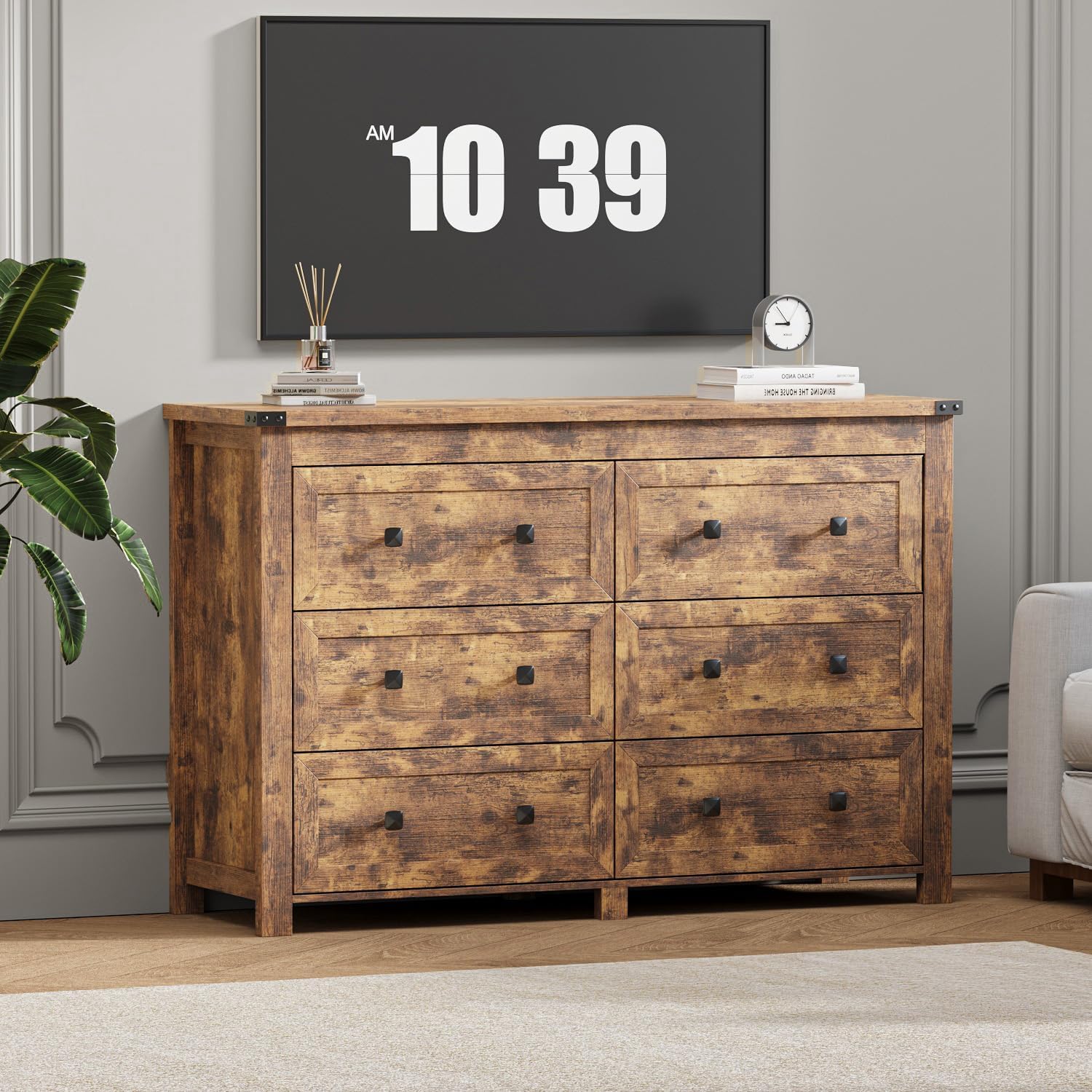 Wodeer 6 Drawer Dresser for Bedroom, Brown Modern Dressers & Chests of Drawers with Metal Handles, Closet Storage Dresser, Storage Cabinet and Organizer with Drawers