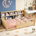 Bellemave Kids Montessori Floor Bed Full Size,Floor Bed Frame with Bookcase and Fence for Kids Boys Girls,Natural