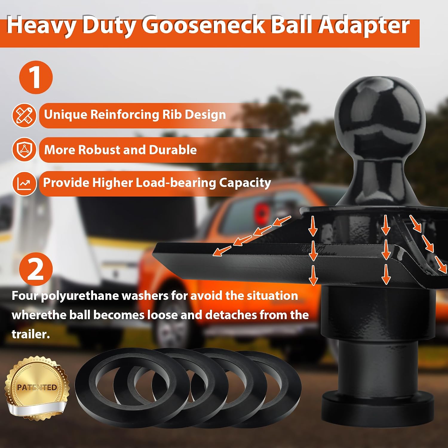 30K Lbs 5th Wheel to Gooseneck Ball Adapter | 2' Kingpin, Fits Pickup 5th Wheel Hitches | Replaces #2085295, 4PCS Anti-tilt PU Washer and 1PCS Lube Plate Included
