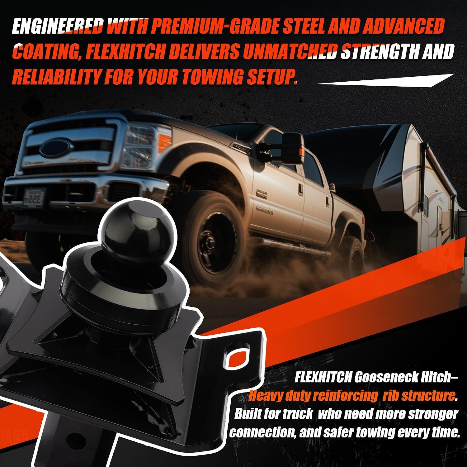 3' Raised Gooseneck Ball Hitch fit for Underbed Gooseneck Trailer Hitch (Square Base Receiver), Pre-Drilled Holes for Safety Chains, 38,000 lbs, Anti-tilt PU Washer Included
