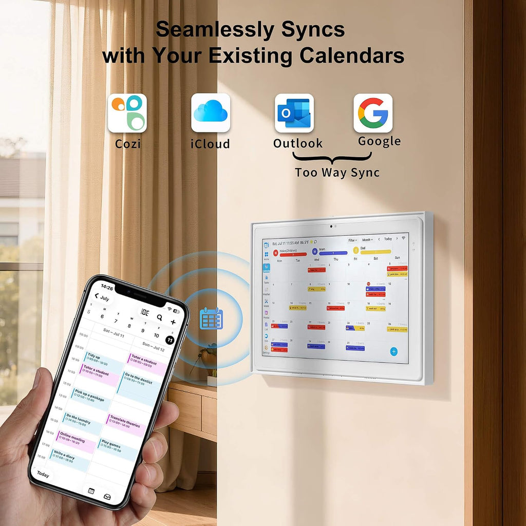 12.3-inch Digital Calendar Touchscreen for Family Kitchen Hub with Video | Calling No Subscription Fees, Real-Time Calendar Sync, Chore Charts, Meal Planner, Privacy Shutter, Wall and Desk Mountable