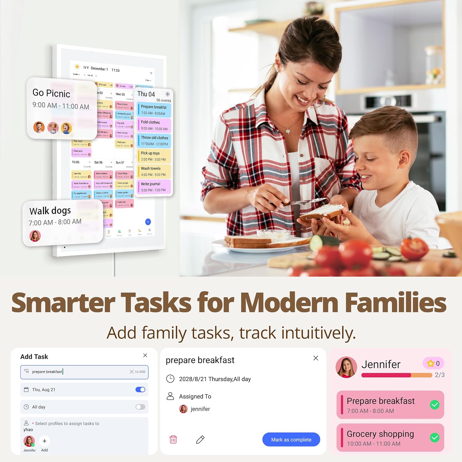 Dragon Touch 14 inch Digital Calendar & Chore Chart - Interactive Touchscreen Smart Family Planner,Digital Picture Frame for Mom, Women, Christmas & Weddings