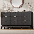 Royal Windsor Fluted 9 Drawers Dresser for Bedroom,59' Wide Wooden Dresser Chest of Drawers,Curved Profile Design,Storage Organizer for Living Room,Hallway,Black