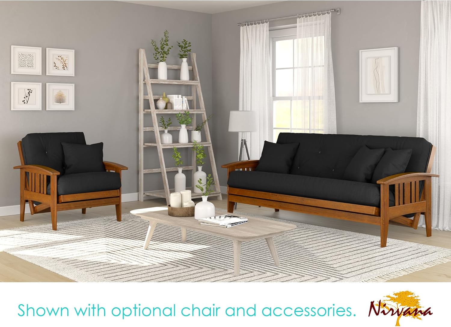 Nirvana Futons Westfield Wood Futon Frame - Full Size (Frame Only), Transform to 3 Positions - Sofa, Lounger, Bed