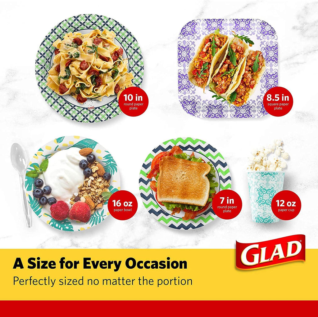 Glad Square Heavy Duty Paper Plates, Soak Proof and Cut Proof Disposable Plates for Parties and Everyday Meals, Microwaveable for Easy Serving, Purple Victorian Pattern, 8.5 Inch, 50 Count - 12 Pack