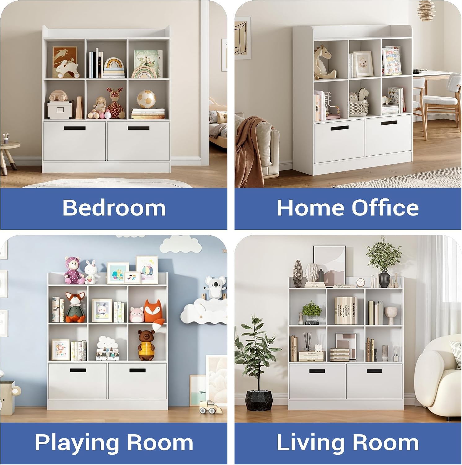 Housoul 8 Cube Kids Bookshelf with Fabric Drawers, 3-Tier Wooden Open Shelf Bookcase, Freestanding Book Shelves, Kids Bookcase Cubby Storage Organizer for Living Room, Office, White