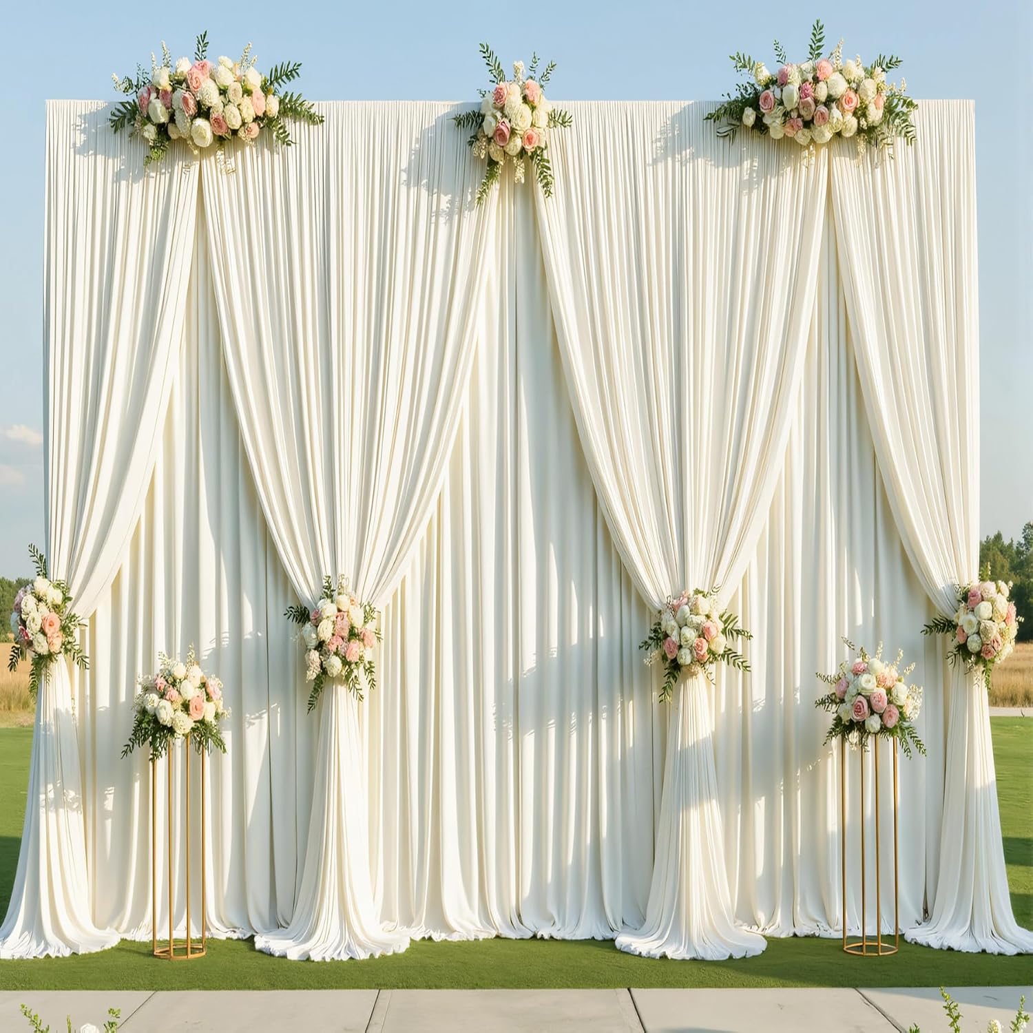 50x14ft Ivory Backdrop Curtains for Parties, Wrinkle Free Polyester Ivory Photo Backdrop Drapes 10 Panels 14 ft Long Back Drop Cloth for Wedding Birthday Photography Background Party