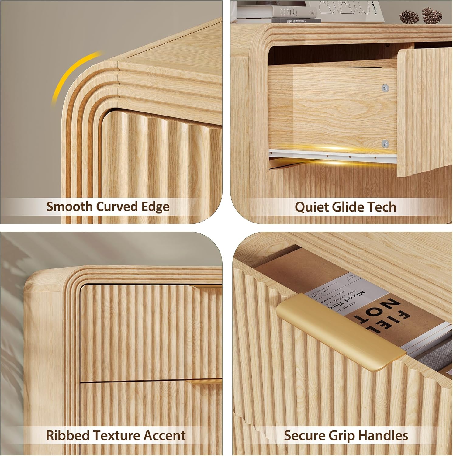 Decofy Fluted Drawers Dresser for Bedroom, Wood Dressers with Gold Handles, Modern Dressers with Wave Texture, Large Storage Chest of Drawers, Bedroom Dresser Organizer 47'' & 6 Drawers (Natural Oak)