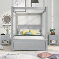 Full Size Wood Canopy Bed with Trundle Bed and Two Nightstand, Modern Bedroom Set for Kids Girls Boys Teens,Can Be Freely Decorated (Gray+Bedroom Set)