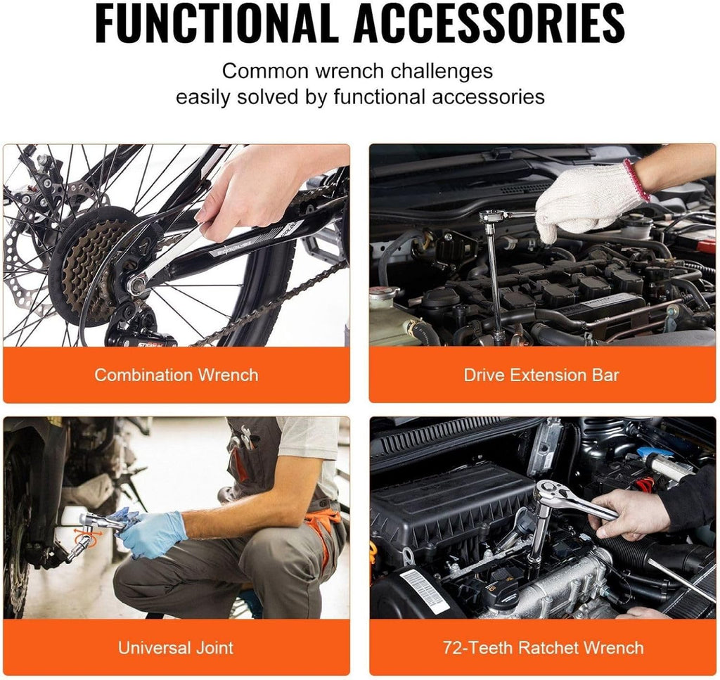 Mechanic Tool Set & Socket Set 205 Pcs - 1/4' 3/8' 1/2' Drive SAE & Metric, Combination Wrenches, Hex Keys, Bit Set with Storage Case