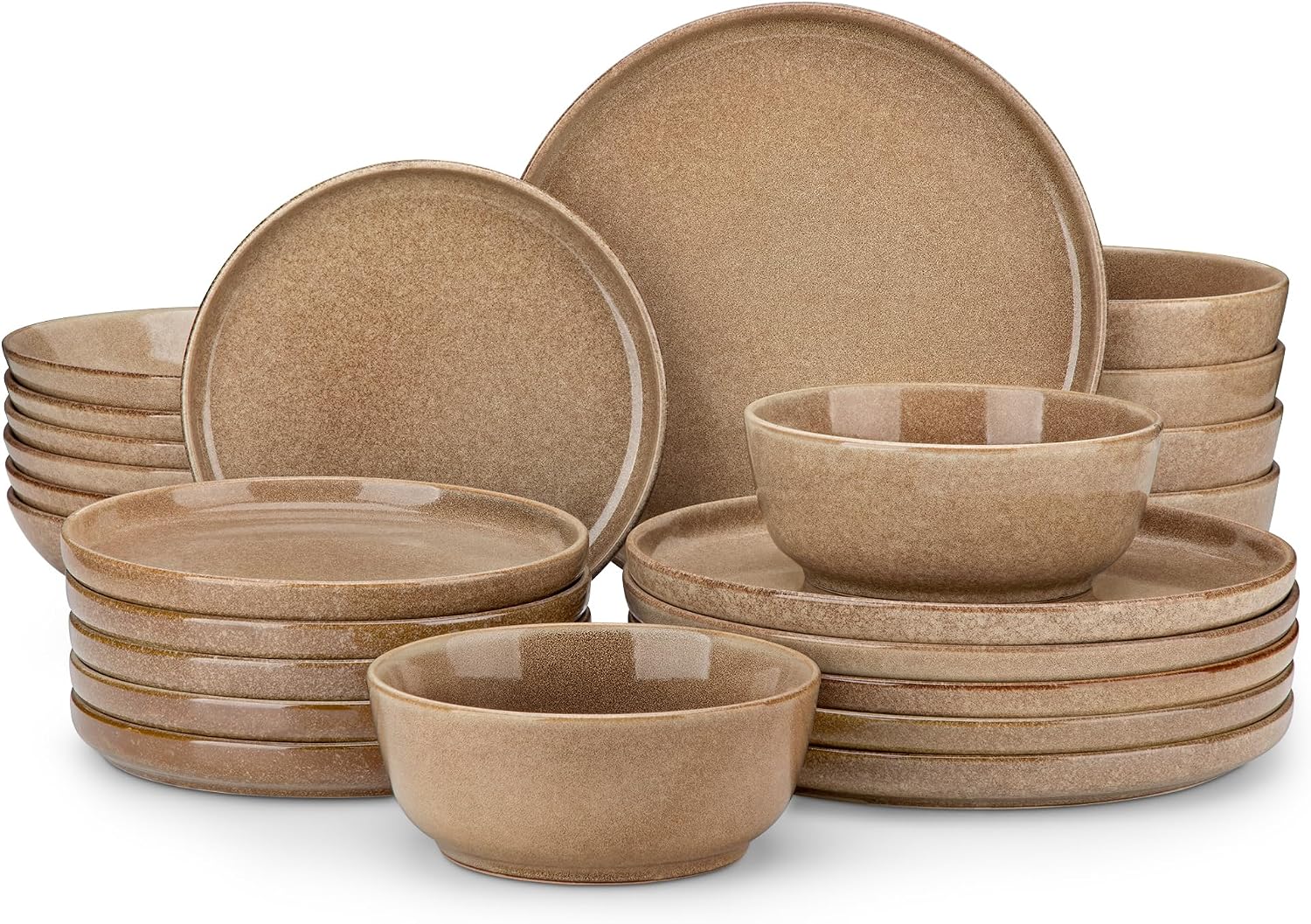 vancasso ANYA 24 Pieces Plates and Bowls Set, Caramel Dinnerware Sets, Reactive Glaze Dishes Set for 6, Ceramic Dishware Sets Kitchen Dinner Set, Microwave & Dishwasher Safe
