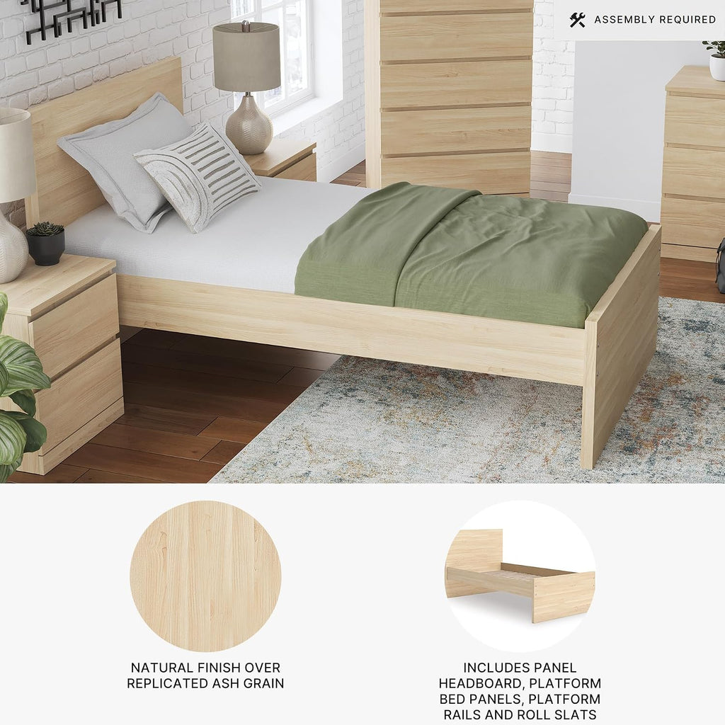 Signature Design by Ashley Onita Minimalist Panel Platform Bed, Foundation or Box Spring Not Needed, Twin, Beige