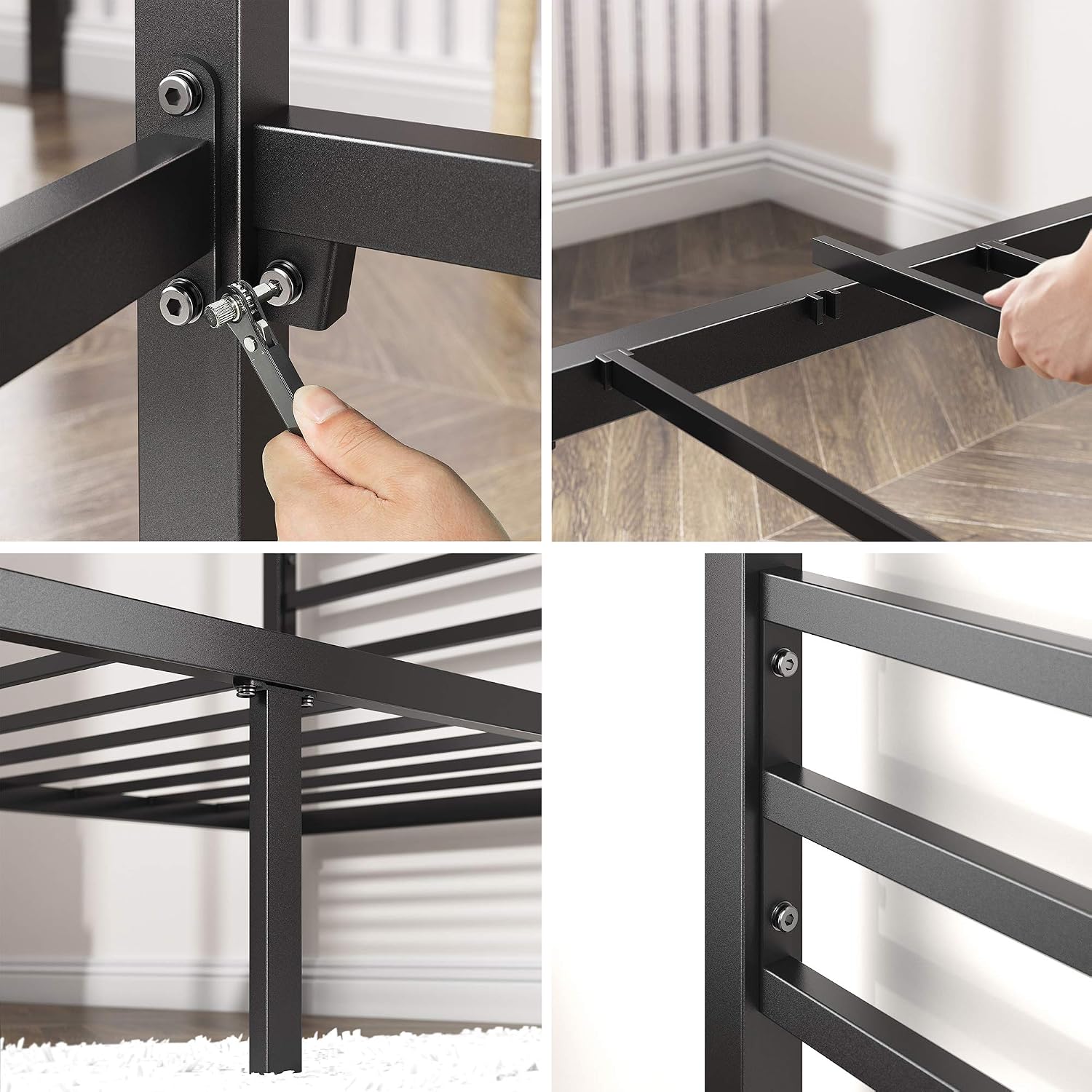 Zinus Patricia Metal Framed Canopy Four Poster Platform Bed Frame/Strong Steel Mattress Support/No Box Spring Needed, Queen, Black (OLB-CPBF-Q)