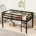 JIVOIT Wood Low Loft Bed Frame with Ladder, Solid Rubber Wooden Twin Loft Bed, Bed Platform of Strengthened Slats, Space Saving Design, No Box Spring Needed (Espresso,104)
