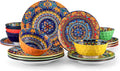 vancasso 18 Pieces Plates and Bowls Set, Bohemian Style Dinnerware Sets Service for 6, Porcelain Boho Dishes Set for Kitchen, Housewaring Gift, Dishwasher and Microwave Safe, Series KRVI