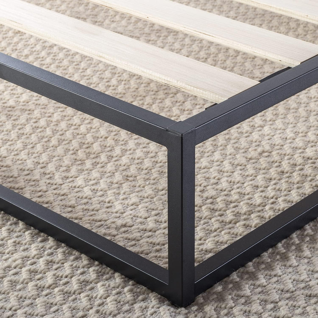 Mellow Modernista Low Profile 10 Inch Metal Platform Bed Frame with Classic Wooden Slat Support Mattress Foundation (No Box Spring Needed), Twin, Black