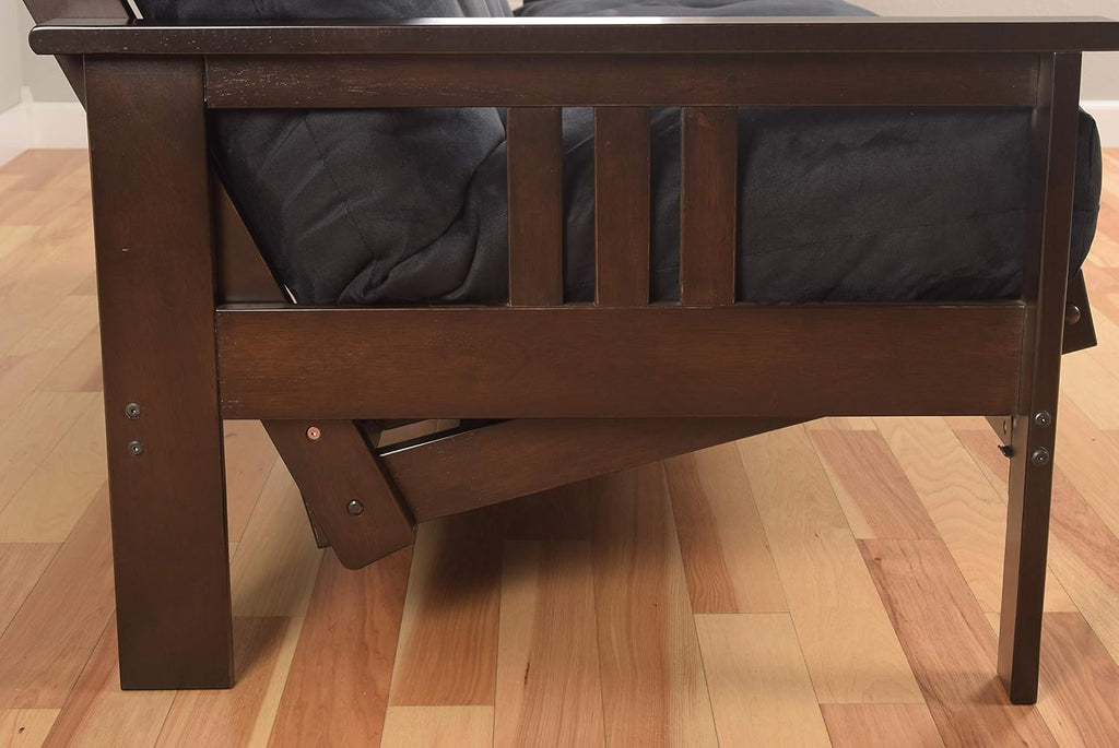 Kodiak Furniture Monterey Futon Set with Storage Drawers, with Espresso Base and Suede Black Mattress