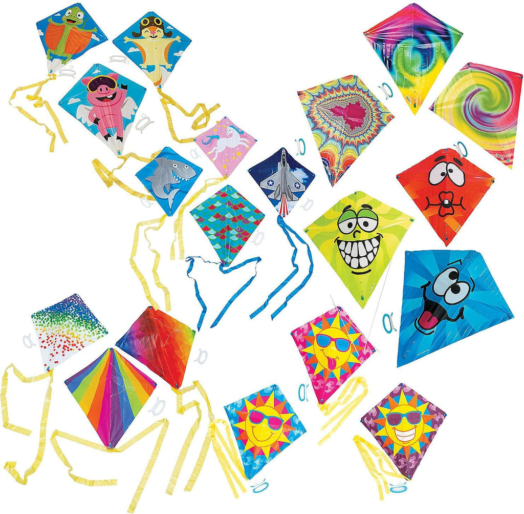 Fun Express Bulk Kites for Kids Ages 4-8 - 72 Pack Assorted Rainbow Beach Kites with String | Easy to Fly Small Kites for Toddlers, Outdoor Activities & Party Prizes | Educational Flying Toys