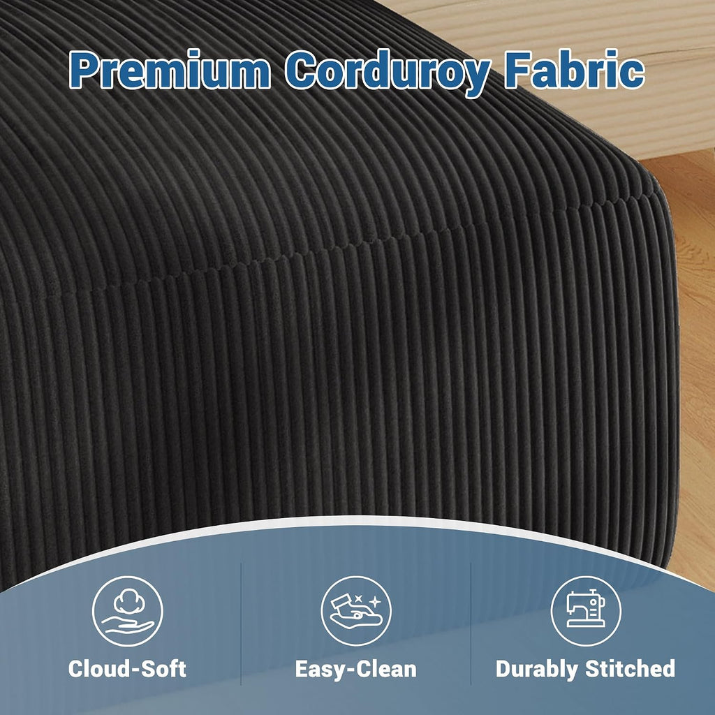 40' Oversized Square Corduroy Ottoman Pouf - Poofy Soft Foot Rest with Foam Chunk Filling, Movable Large Ottoman Pouf Footstool for Living Room Sofa Couch Bedroom, Black(1 Piece)
