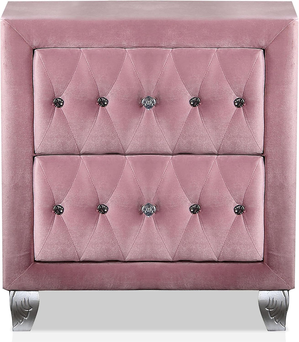 Furniture of America FOA Gijit 3-Piece Pink Fabric Wingback Bedroom Set - Full + 2 Nightstands