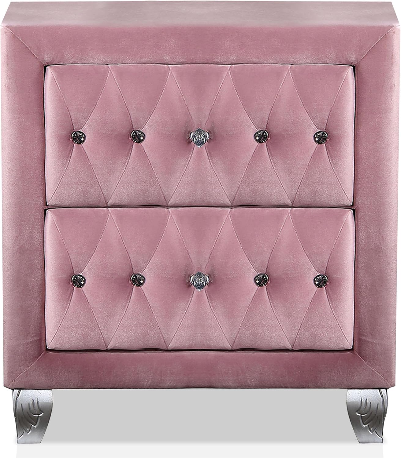Furniture of America FOA Gijit 3-Piece Pink Fabric Wingback Bedroom Set - Full + 2 Nightstands