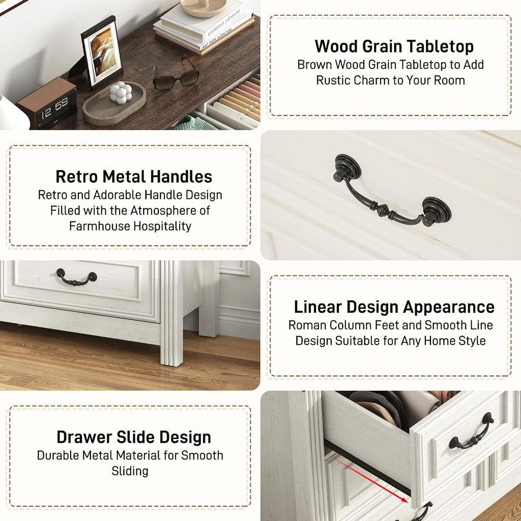 chartustriable Farmhouse 7 Drawer Dresser for Bedroom, 47' Wood Chest of Drawers with Rustic Handles, Wide Closet Dressers Organizer, Living Room, Hallway, Bedroom Furniture(7 Drawers White)