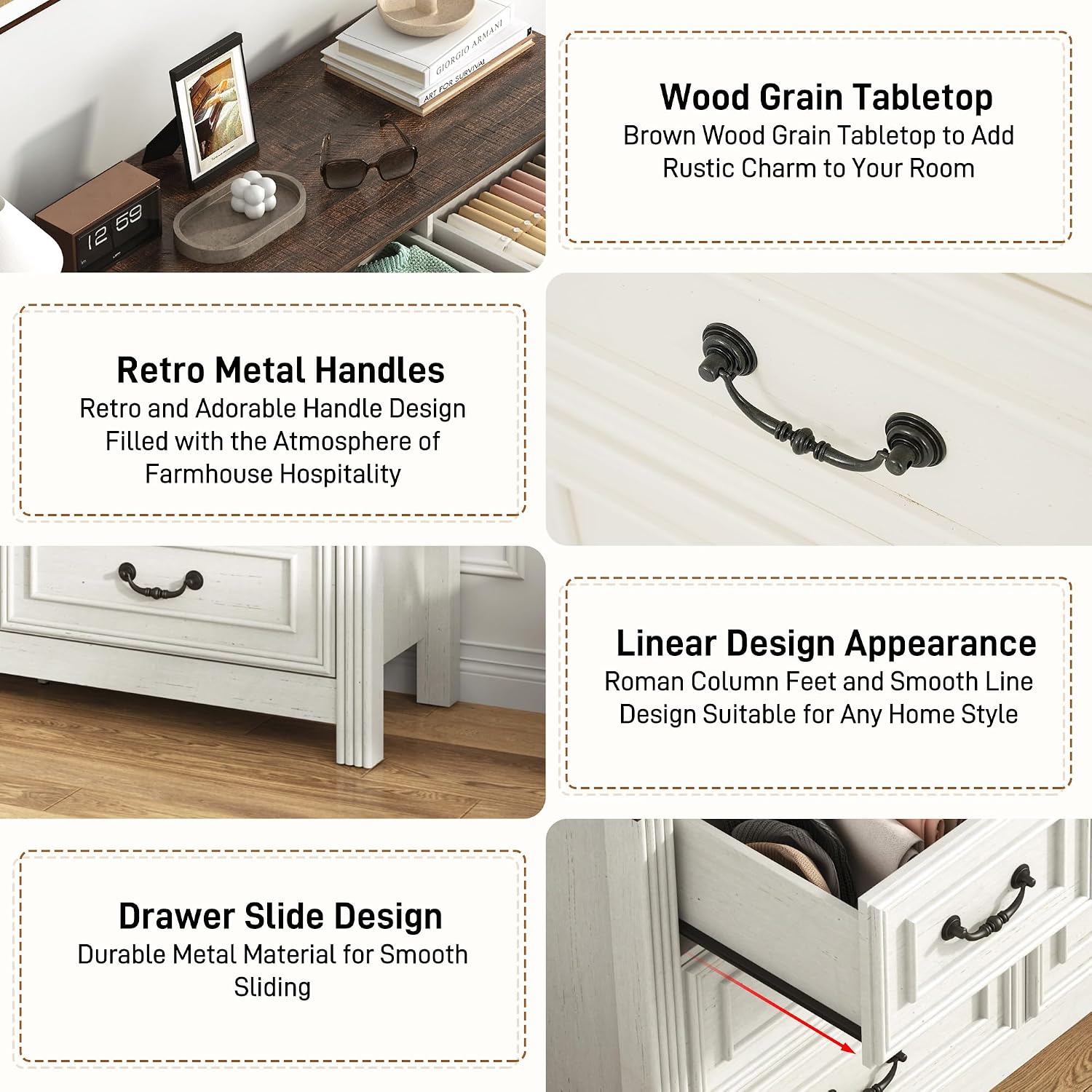 chartustriable Farmhouse 7 Drawer Dresser for Bedroom, 47' Wood Chest of Drawers with Rustic Handles, Wide Closet Dressers Organizer, Living Room, Hallway, Bedroom Furniture(7 Drawers White)