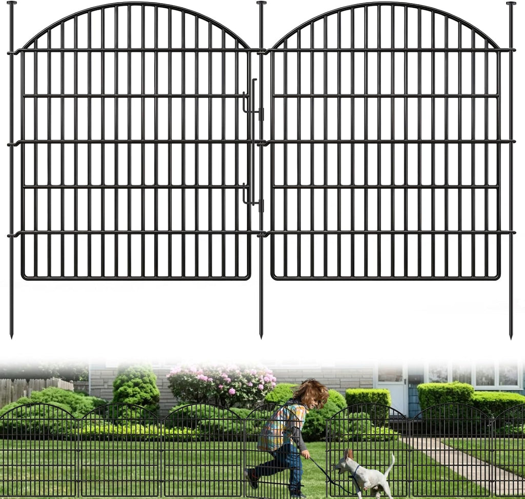 16 Panels Decorative Garden Fence with Lock, 33in (H) x 38.67ft (L) No Dig Dog Animal Barrier for Outdoor Yard, Rustproof Ground Stakes Metal Fencing for Yard, Patio, Flower Bed