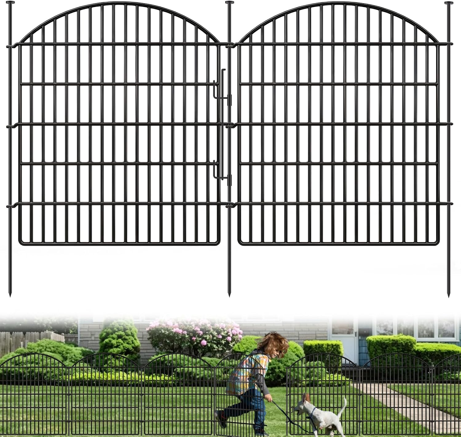 16 Panels Decorative Garden Fence with Lock, 33in (H) x 38.67ft (L) No Dig Dog Animal Barrier for Outdoor Yard, Rustproof Ground Stakes Metal Fencing for Yard, Patio, Flower Bed