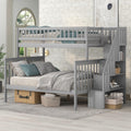 Harper & Bright Designs Wooden Bunk Bed with Stairs Twin Over Full Bunk Bed with Storage and Guard Rail for Kids Teens Adults (Gray)